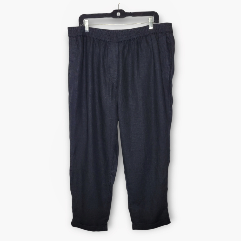 J Jill Love Linen Straight Cuffed Pull On Pants XL Black NEW